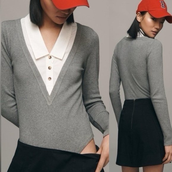 Anthropologie Pilcro Gray Collared Bodysuit - Picture 6 of 6